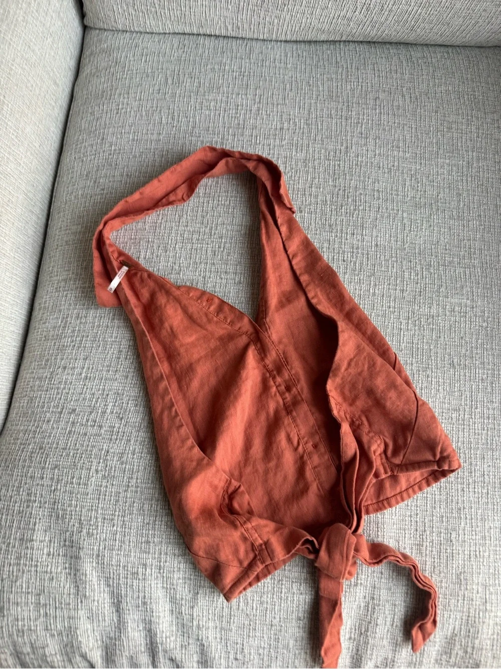 Free People Rust Orange Halter Button-Front Backless Top